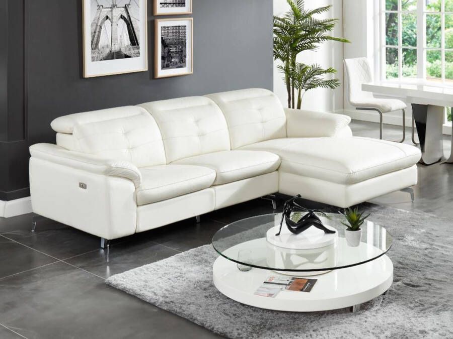 Vente-unique Relax hoekbank elektrisch van buffelleer LISMORE Wit Hoek rechts L 250 cm x H 98 cm x D 170 cm - Foto 4