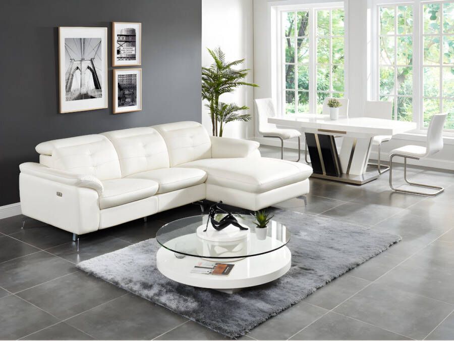 Vente-unique Relax hoekbank elektrisch van buffelleer LISMORE Wit Hoek rechts L 250 cm x H 98 cm x D 170 cm