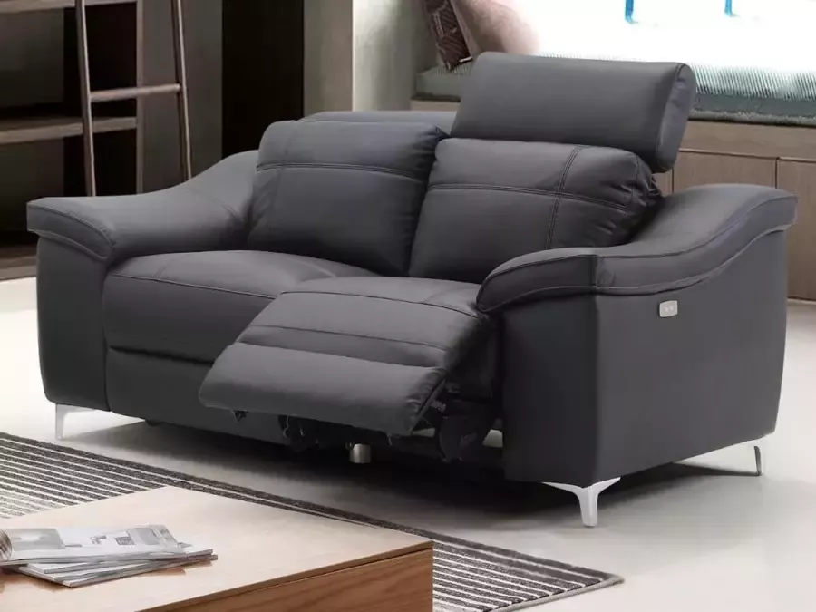 Relax tweezitsbank elektrisch van leer CAROLE Zwart L 165 cm x H 105 cm x D 108 cm