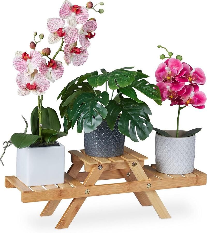 Relaxdays Bamboe Bloementrap Vensterbank 3 Niveaus 17x51.5x15cm Naturel