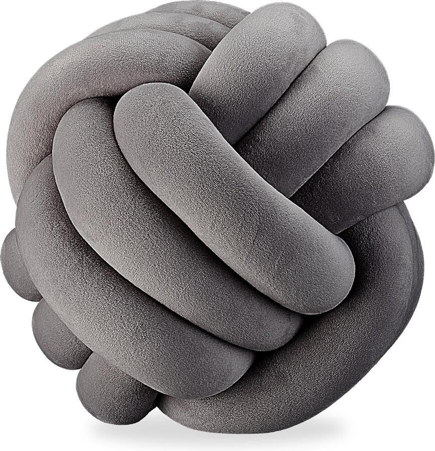 Relaxdays knot kussen decoratief Scandinavisch voor bank Ø 25 cm donkergrijs - Foto 2