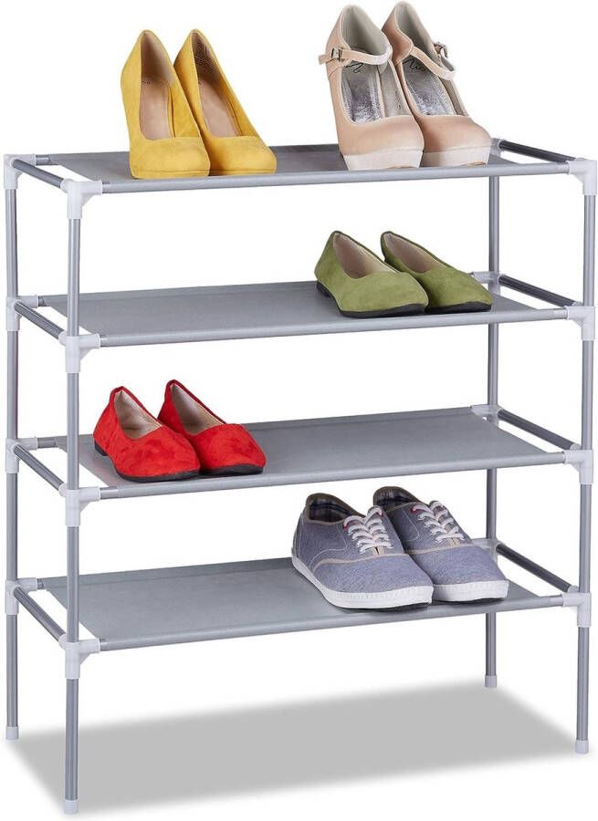 Relaxdays Stoffen schoenenrek steeksysteem 4 niveaus voor 12 paar schoenen schoenenstandaard hoog h x b x d 68 x 62 x 28 cm grijs