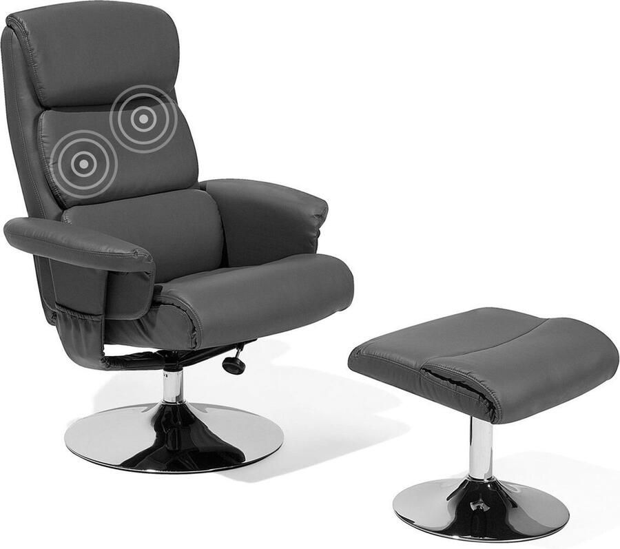 Beliani Relaxfauteuil LEGEND met voetenbank Kunstleer Grijs - Foto 3