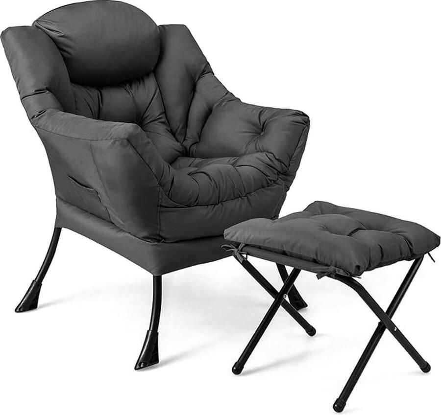 Relaxfauteuil met armleuningen zijvak loungestoel tv-stoel oorfauteuil voor woonkamer slaapkamer kantoor (grijs)