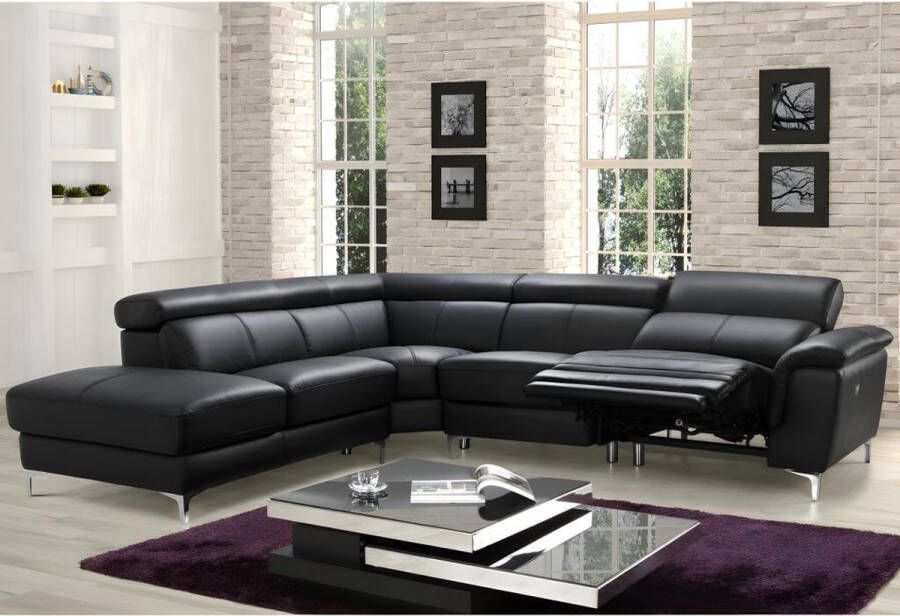 LINEA SOFA Relaxhoekbank van leer SITIA elektrisch zwart hoek links L 293 cm x H 100 cm x D 250 cm