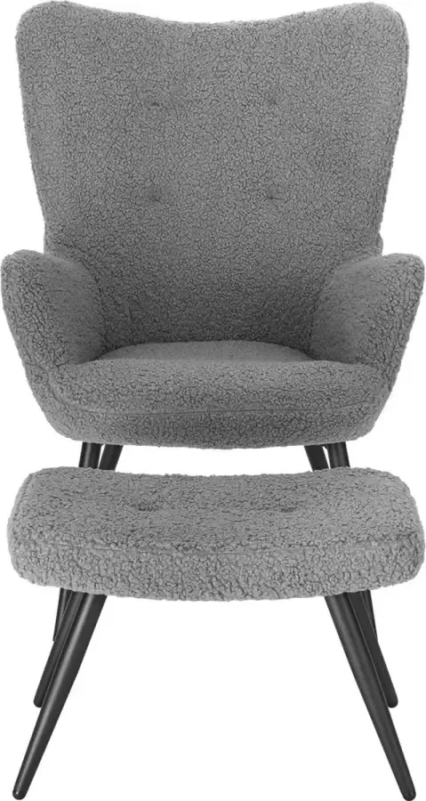 Relaxstoel leunstoelen vintage retro stoel gestoffeerde stoel met kruk televisiestoel Wing stoel Sherpa Fleece grijs SKS29gr