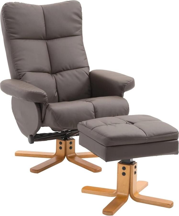 Relaxstoel met kruk en opbergruimte – Draaibare fauteuil met ligfunctie PU leren bekleding Bruin 80 x 86 x 99 cm