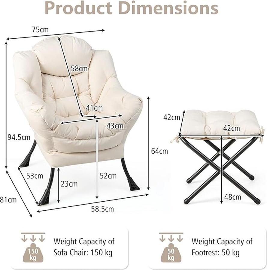 Relaxstoel met oren – Kantelbaar met zijvak en antislip voetensteun 81x75x94 5 cm belastbaar tot 150 kg