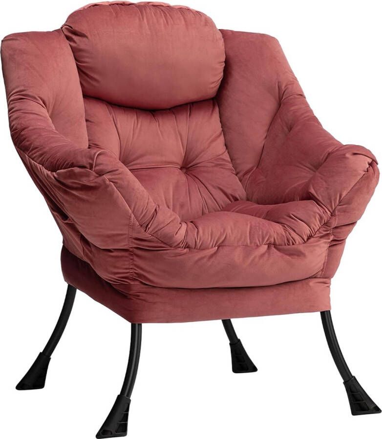 Relaxstoel met stalen frame relaxstoel vrijetijdsbank chaise longue luie stoel Relax lounge stoel met armleuningen fluweel roze