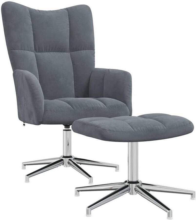 Relaxstoel met voetenbank fluweel donkergrijs Comfortabele fauteuil voor elk interieur