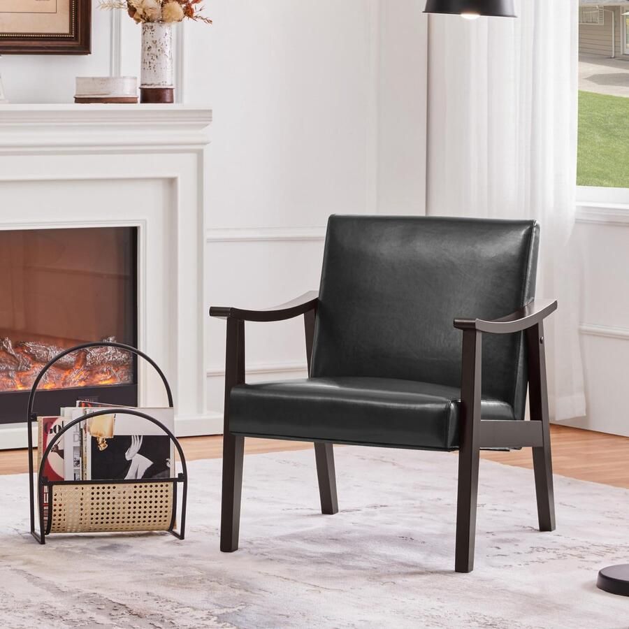 Relaxstoel retro loungestoel beklede stoel televisiestoel leesstoel enkele bank belastbaar tot 136 kg voor woonkamer ontvangstruimte thuisbioscoop slaapkamer zwart