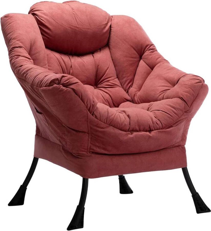 Relaxstoel stoel met stalen frame relaxstoel vrijetijdsbank chaise longue luie stoel relax lounge stoel met armleuningen baksteenrood