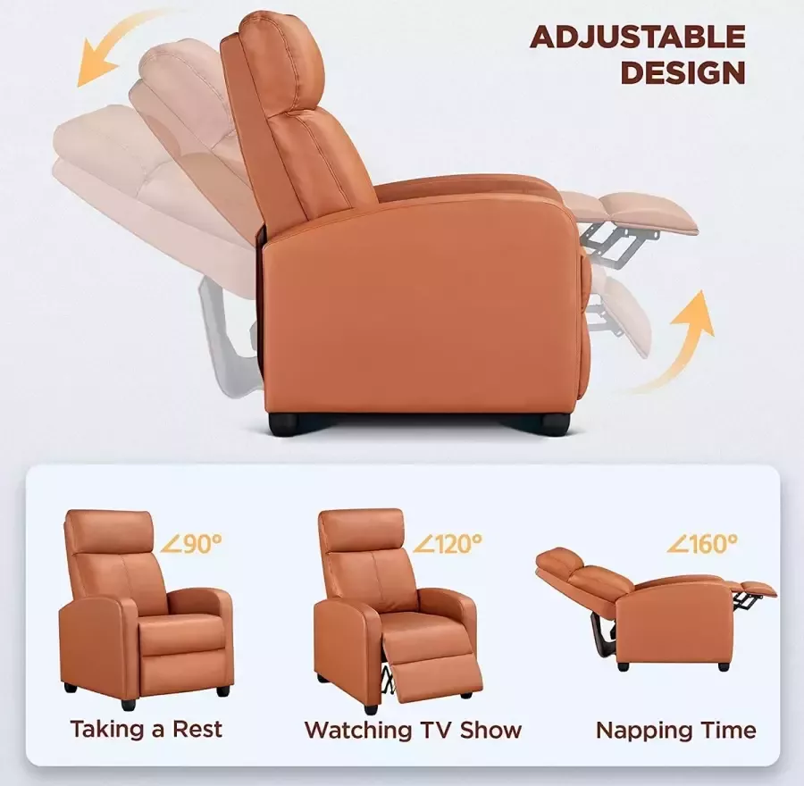Relaxstoel televisiestoel Cinemastoel sofa Recliner enkele bank TV kruk bank beensteun kunstleer lichtbruin