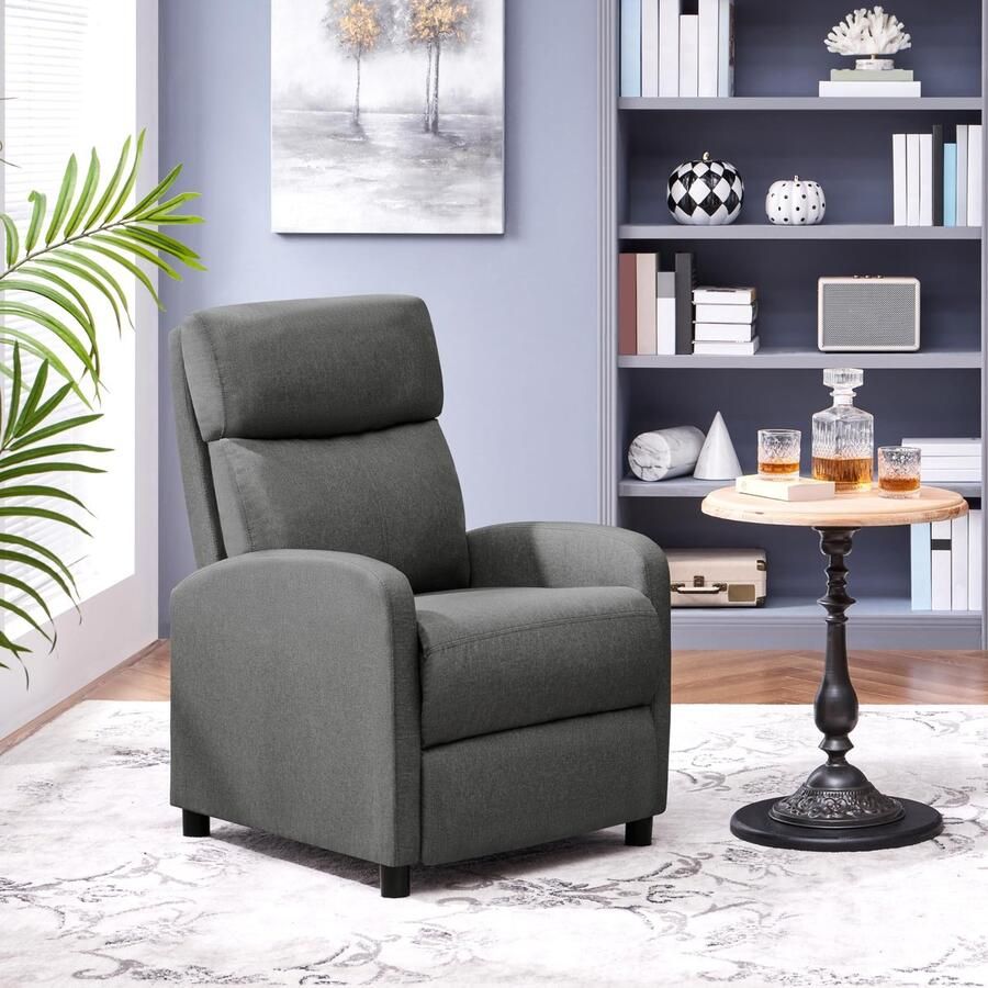 Relaxstoel televisiestoel enkele bank fauteuil met verstelbare beensteun ligstoel van linnen stof grijs