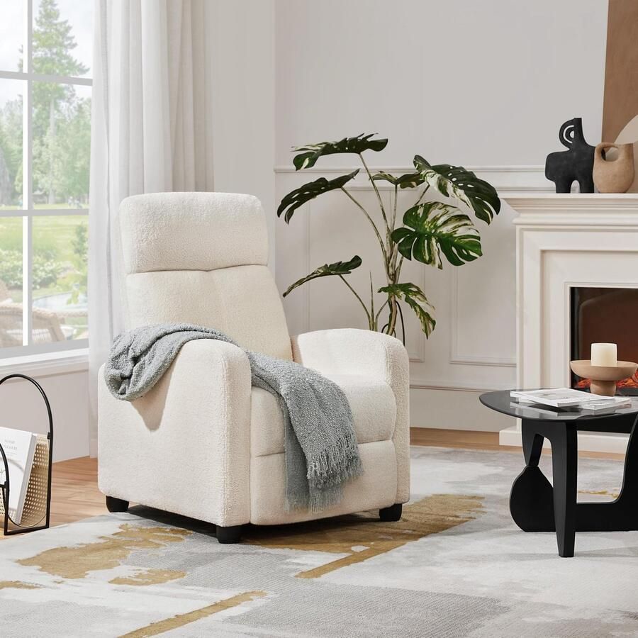 Relaxstoel televisiestoel enkele bank ruststoel met verstelbare beensteun ligstoel Boucle-weefsel van polyester ivoor