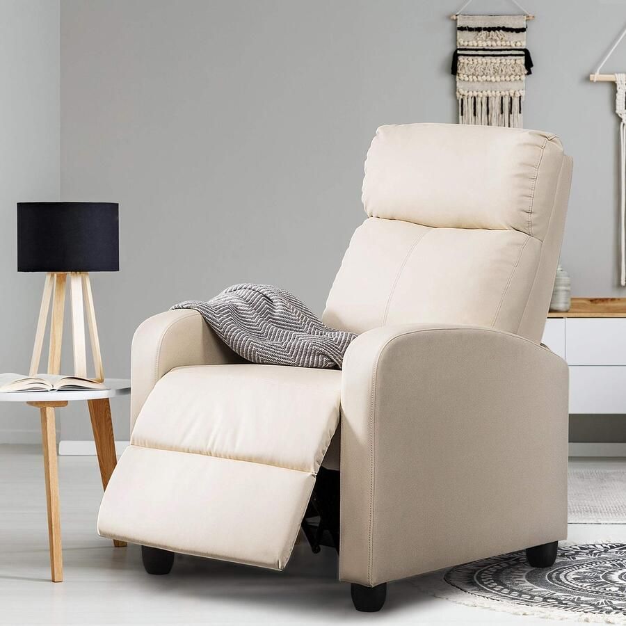 Relaxstoel televisiestoel fauteuil ligstoel met ligfunctie beklede stoel kunstleer verstelbaar enkele ligstoel woonkamer slaapkamer thuisbioscoop beige