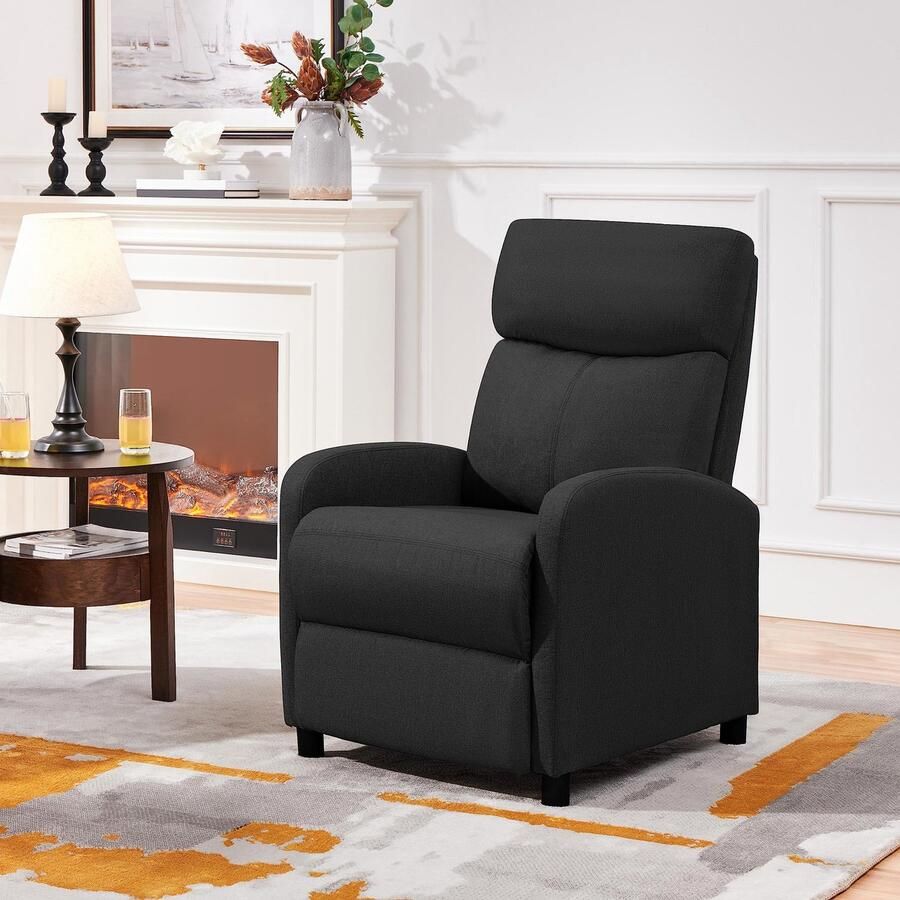 Relaxstoel televisiestoel Single sofa met verstelbare beensteun ligstoel van linnen stof zwart