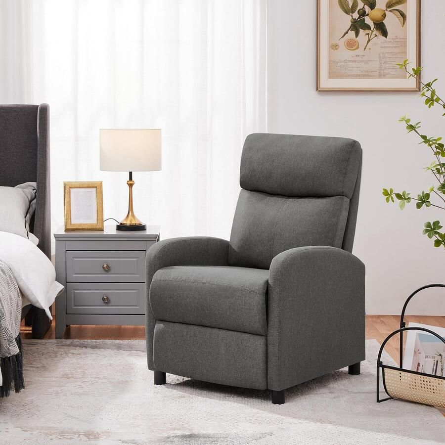 Relaxstoel woonkamer lounge stoel met verstelbare rugleuning stoel slaapkamer televisiestoel met voetensteun ligstoel linnen stof grijs