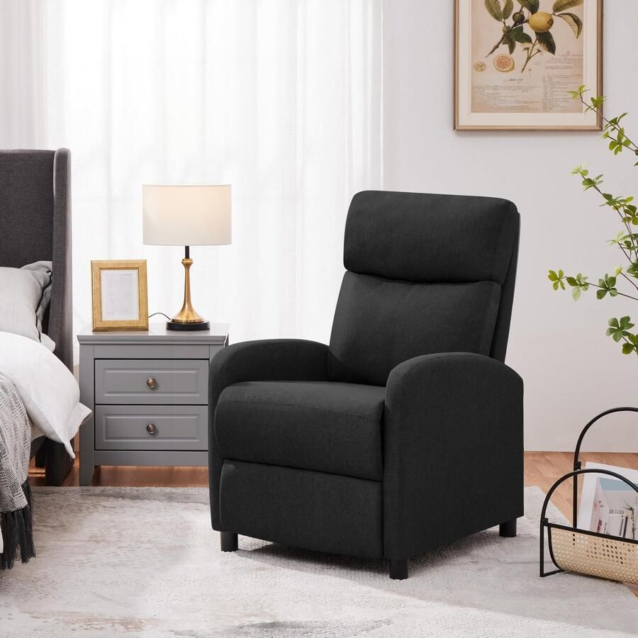 Relaxstoel woonkamer lounge stoel met verstelbare rugleuning stoel slaapkamer televisiestoel met voetensteun ligstoel linnen stof zwart