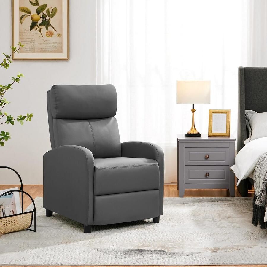 Relaxstoel woonkamer lounge stoel met verstelbare rugleuning stoel slaapkamer televisiestoel met voetensteun ligstoel kunstleer grijs