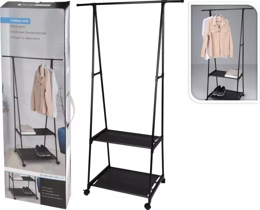 KidCollection Relaxwonen Kledingrek Zwart Industrieel met wieltjes snel in elkaar te zetten