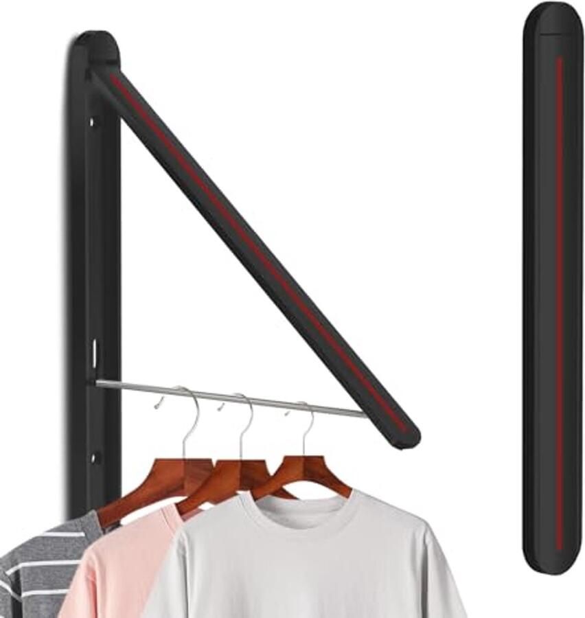RELONGGI Kledinghaak Opvouwbare Kledingmuurhaak Wasventilator Muur Buiten Vouwhaak Kledingrek Muurhaak Kledingventilator Kapstokhaak voor Hoeken Balkon Badkamer (Zwart Rood)