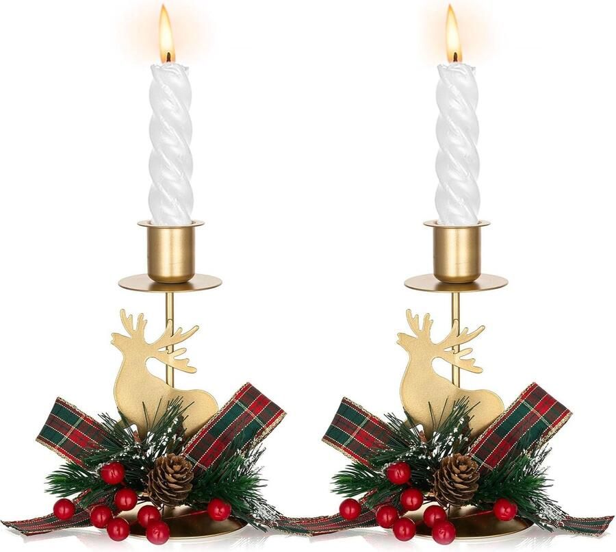Rendier Kandelaar Houders Met Kerst Boog Decor Gouden Kandelaar Houder Set Van 2 Decoratieve Stag Kaarsenstandaards Centerpieces Voor Kerst Tafel Schouw Decoratie