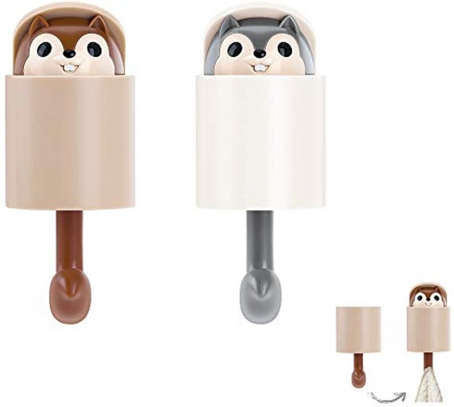 REOOHOUSE Wandhaken decoratieve wandgemonteerde kapstokken eekhoorn voor het ophangen van jassen tassen portemonnees handdoeken sleutels voor thuis kantoor 2 stuks