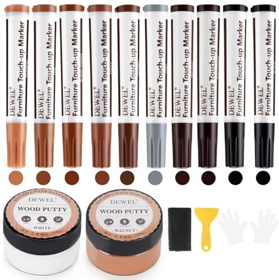 Reparatieset voor Houten Meubels 10 Kleurige Houtmarkers en Houtspatels
