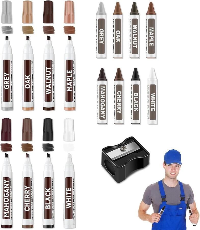 Reparatieset voor meubels – houten reparatiepennen voor krassen deuren vlekken hardhouten vloeren tafels – 17 stuks