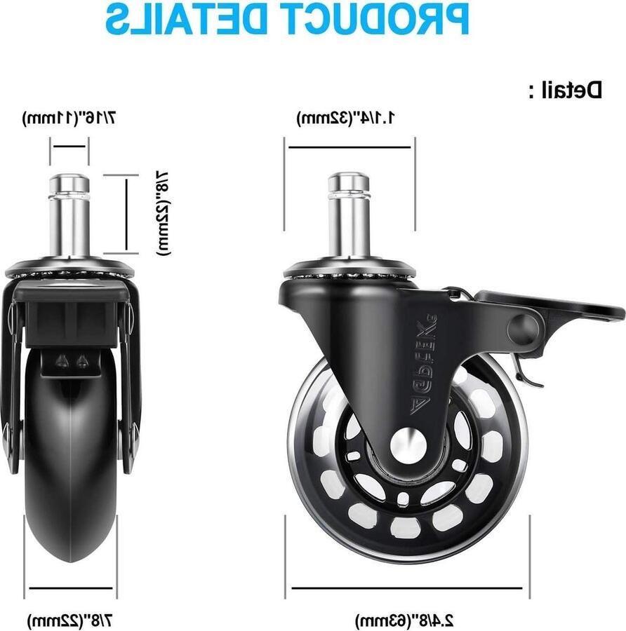 Reservewielen Bureaustoel Set van 5 Robuust en Universeel Met Remmen Chair Casters(tyres)