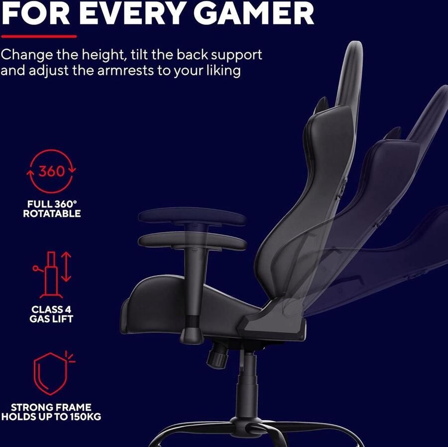 Resto Gaming Chair 360° Bureaustoel met Verwijderbare Kussens In Hoogte Verstelbare Stoel voor Office Computer PC Zwart Bureaustoel