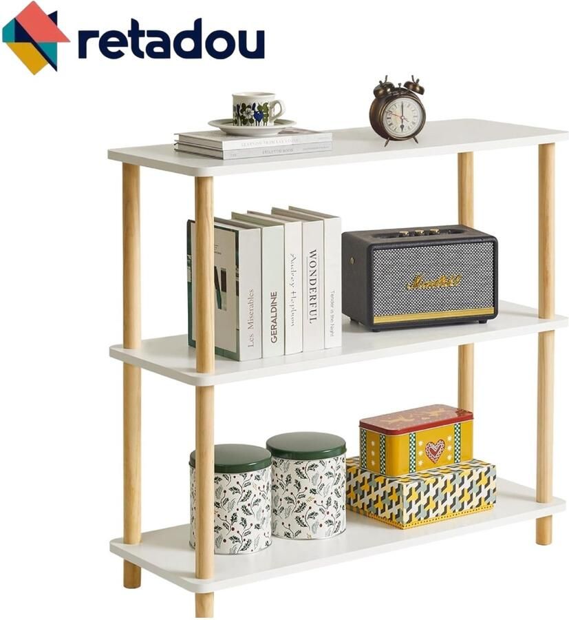 Retadou 3-laags houten open boekenkast met moderne vrijstaande boekenplank opbergorganizer staande planken multifunctionele displaystandaard voor slaapkamer en woonkamer - Foto 2