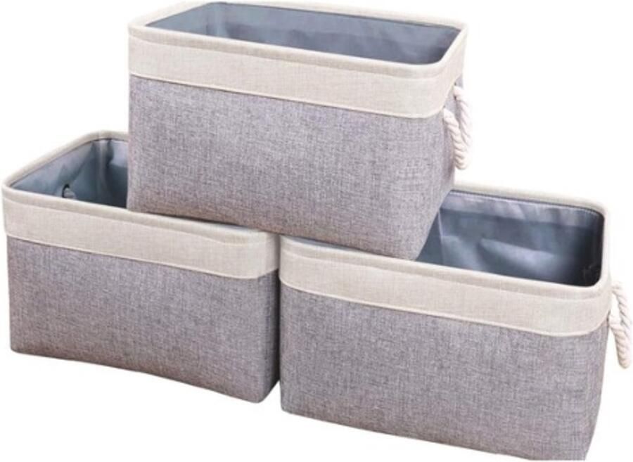 Retadou 3 stuks opbergdoos opbergmand met handvat stoffen kubusmanden voor kast plank kleding 34 x 22 x 17 cm wit grijs - Foto 2