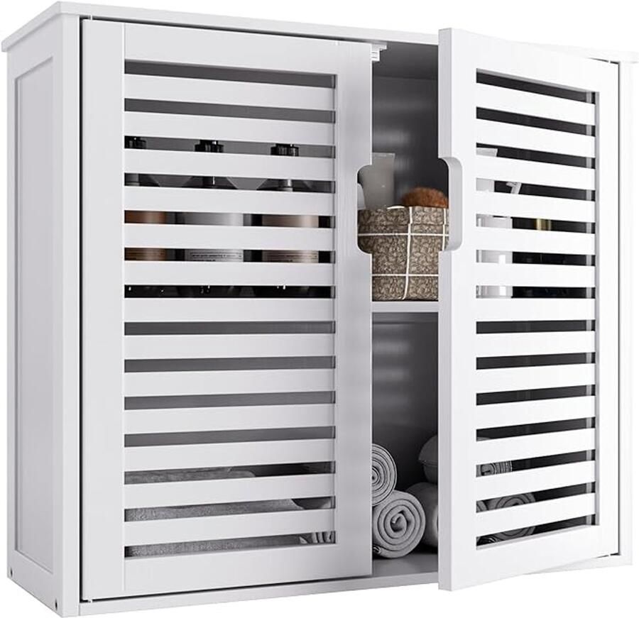 Retadou Bamboe hangkast wit hangende badkamerkast medicijnkastje boven het toilet met verstelbare planken badkamerkast wandmontage