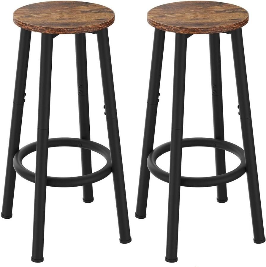 Retadou Barkruk set van 2 barstoel voor de keuken met verstelbare voetsteunen industriële barkruk frame van stevig staal voor restaurant keuken bar 30 x 30 x 64 cm rustiek bruin