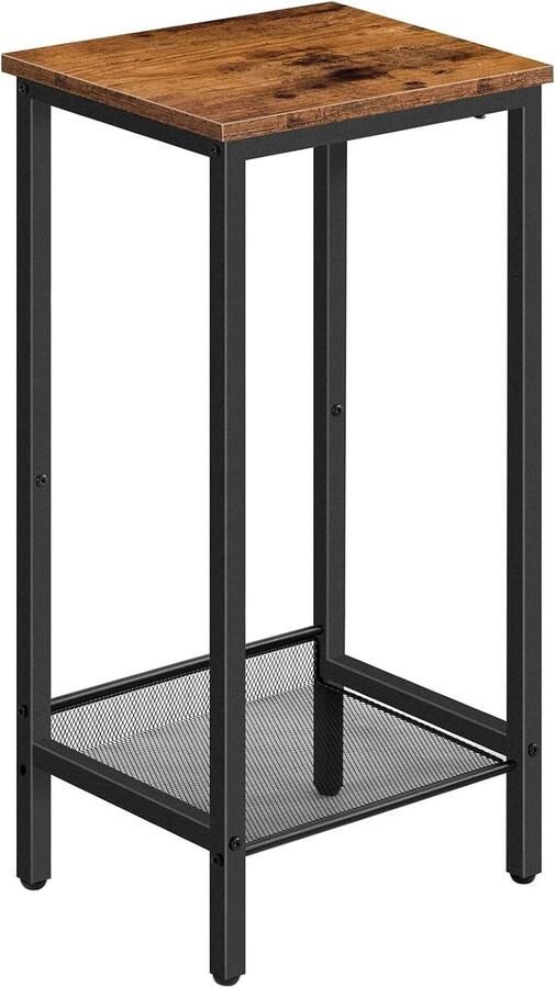 PolkaHome Bijzettafel hoog telefoontafel met verstelbare netplank smal nachtkastje banktafel 38 x 28 x 73 5 cm voor kantoorhal woonkamer industrieel design donkerbruin