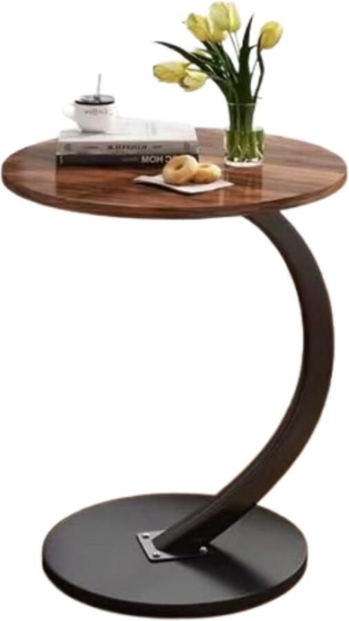 Retadou Bijzettafel hout salontafel rond C-vormige steun tafelblad diameter 40 cm mooie notenhoutlook bijzettafels voor woonkamer banken houten bijzettafel - Foto 2