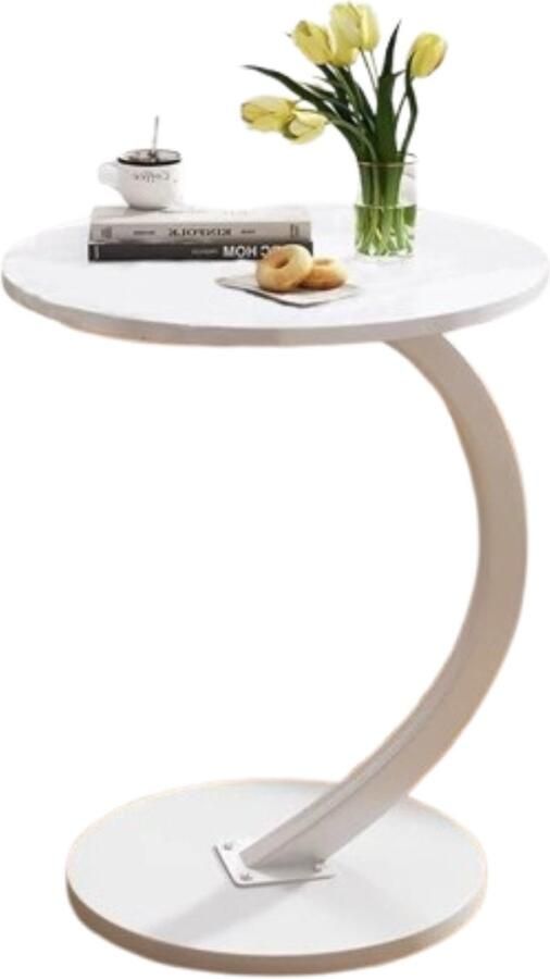 Retadou Bijzettafel hout wit salontafel rond C-vormige steun tafelblad diameter 40 cm mooie notenhoutlook bijzettafels voor woonkamer banken bergtafel - Foto 2