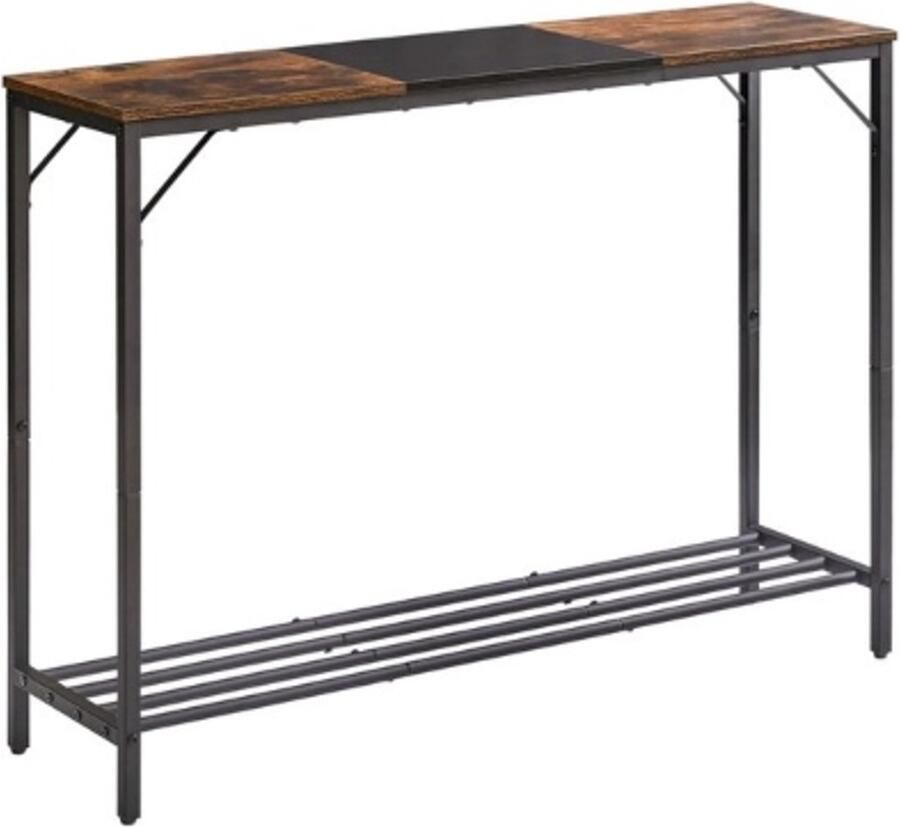 Retadou Consoletafel bijzettafel modieus splitdesign ingangstafel smalle salontafel met open planken voor entree woonkamer kantoor 107 x 30 x 78 cm rustiek bruin en zwart