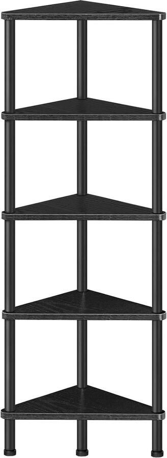 Retadou Hoekplank met 5 niveaus industrieel hoekrek staand boekenkast hoekboekenkast voor presentatie van plantenbloemen opbergrek voor kleine ruimtes zwart