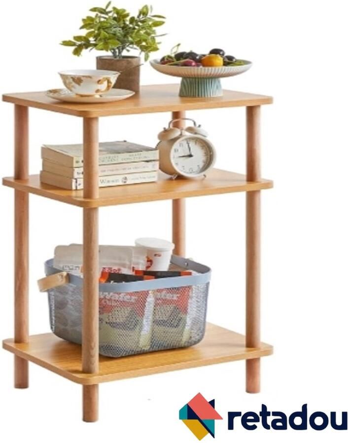 PolkaHome Houten bijzettafel nachtkastjes met 3 niveaus 39 x 29 x 68 5 cm salontafel banktafel voor slaapkamer woonkamer modern design eenvoudige montage natuurlijk - Foto 2