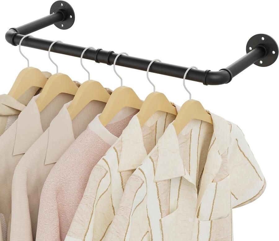 PolkaHome Industriële kledingrek multifunctioneel en stevig 1 stuk zwart ijzeren pijp 64 cm