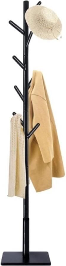 PolkaHome Kapstok in boomvorm met anti-slip pad kledingstandaard van massief hout 180 cm hoog met 8 haken en 3 verstelbare hoogtes voor ingangen zwart 1 stuks - Foto 2