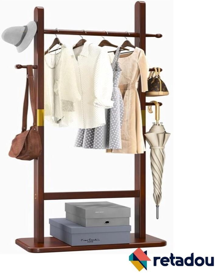 PolkaHome Kapstok in boomvorm met zeer stabiele voet vrijstaand klein kledingrek robuust kledingrek voor kinderen en volwassenen ruimtebesparend bruin