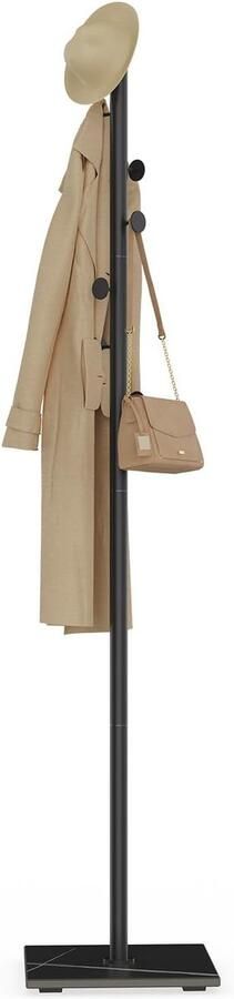 PolkaHome Kapstok met rok kleine metalen kledingstandaard modern vrijstaand boomvormig kledingrek met 8 haken 30 x 30 x 175 cm zwart - Foto 2