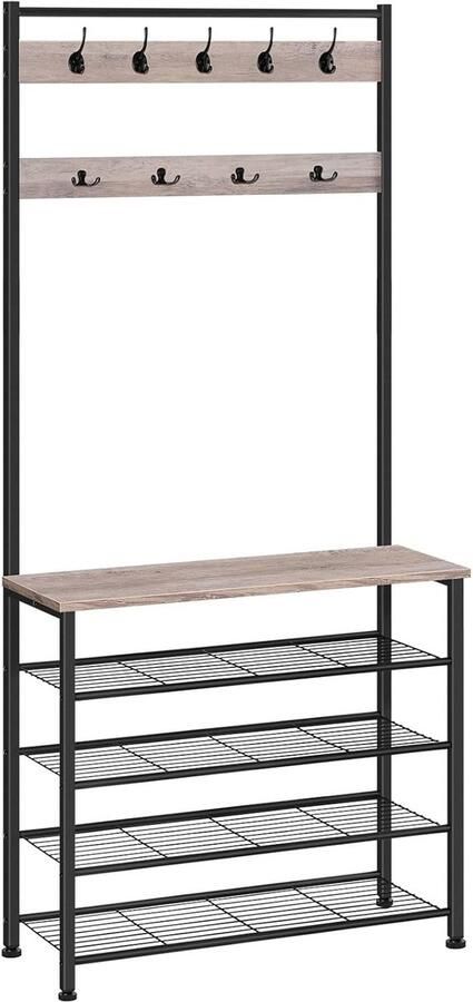 PolkaHome Kapstok schoenenrek met garderobe kledingrek met schoenenrek schoenenkast met 5 niveaus voor hal greige