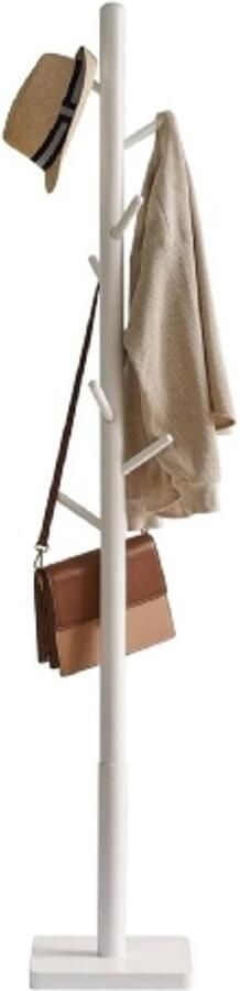 Retadou Kapstok van massief hout verdikte vierkante basis kledingstandaard in boomvorm 3 verstelbare hoogtes 8 haken vrijstaand robuust voor tas kleding woonkamer wit