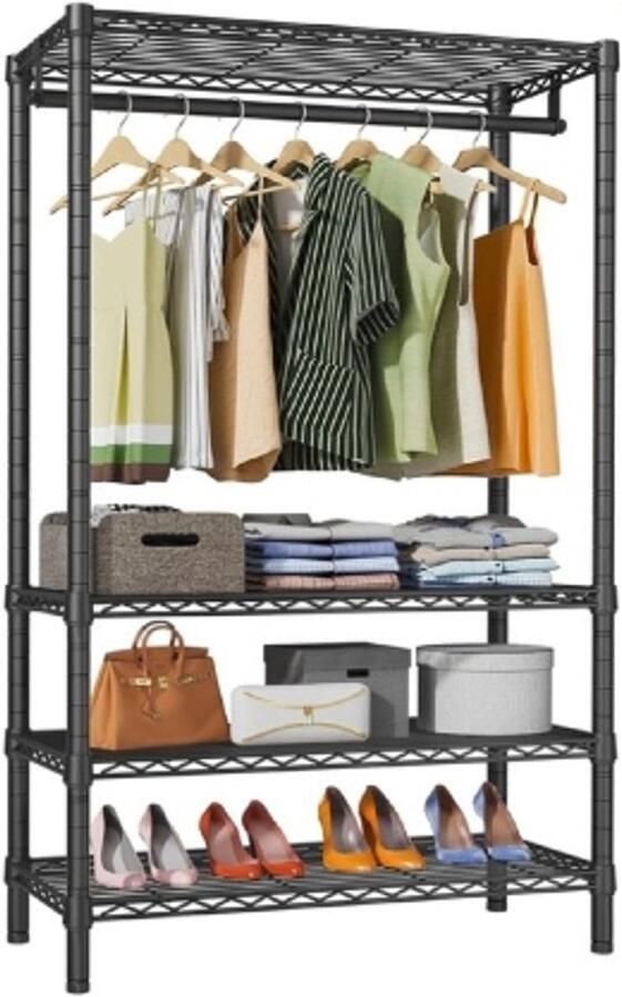 Retadou Kledingrek stabiele kledingstang met plank open kledingkast 90 x 43 5 x 180 cm [150 kg draagvermogen] (zwart)