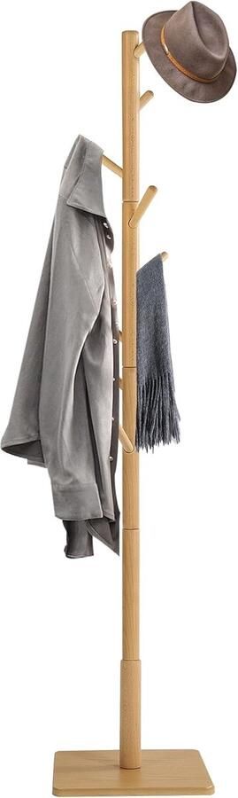 Retadou Kledingrek van massief hout garderobe in boomvorm met anti-slip pad 180 cm hoog met 8 haken en 3 verstelbare hoogtes voor ingangen natuurlijk 1 stuks - Foto 2